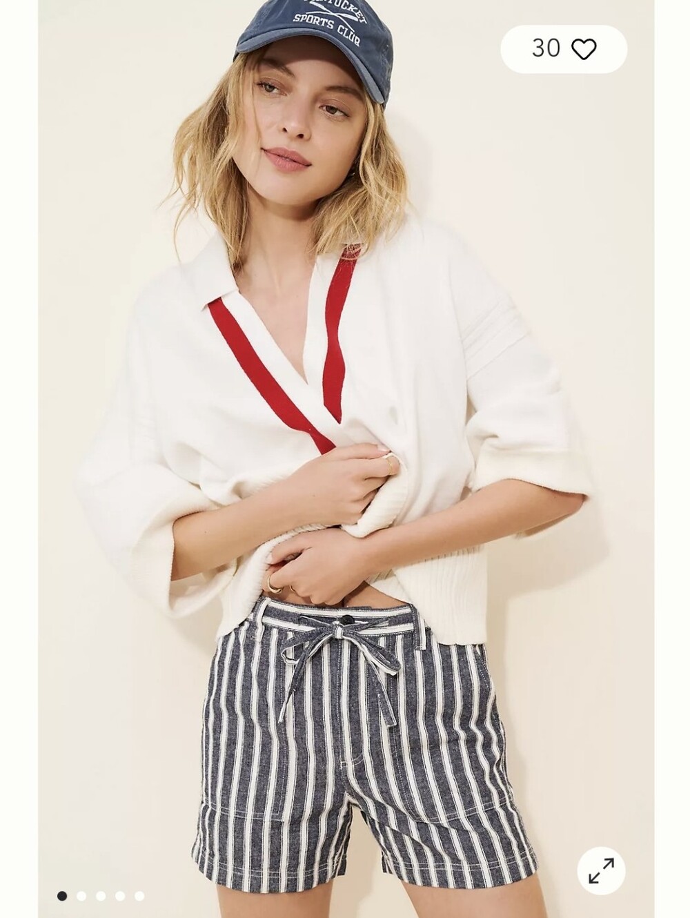 NWT Madewell Linen Blend Dark Blue and White Stripe Flat-Front Shorts Small